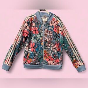 Adidas Floral Track Jacket Girls Youth 16 Retro Three Stripe Zip Up